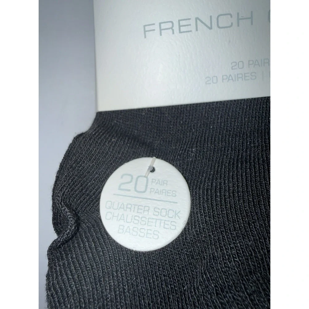 French Connection Kids 20 Pair Quarter Socks US 7–10 Black Moisture Wicking NWT
